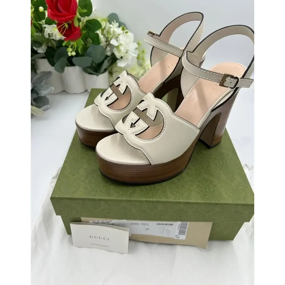 Women's Gucci interlocking GG leather platform sandals size 39 made in Italy